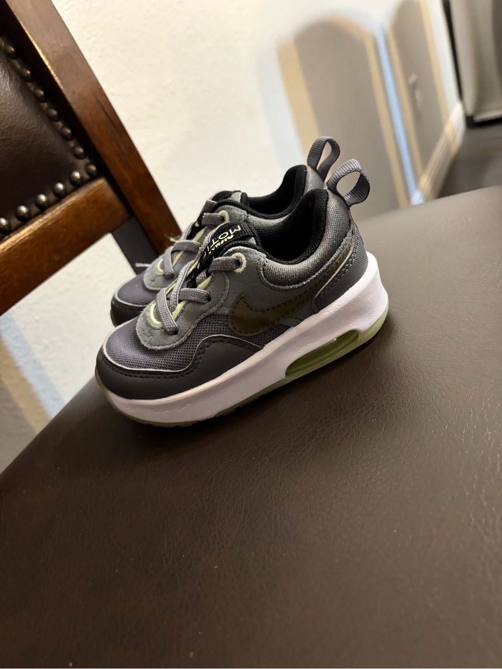 Nike Kids Grey and Olive Green Air Cushion Sneakers